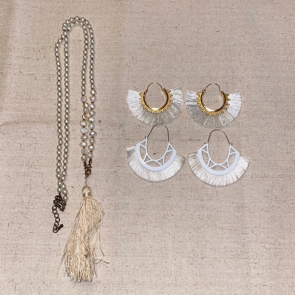 White fringe set of 3